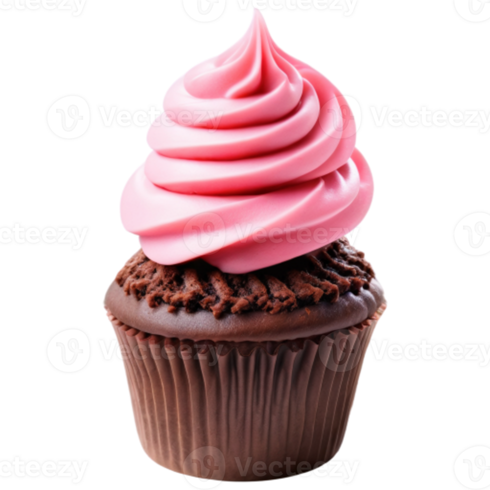 chocolate cupcake with pink frosting swirl isolated png