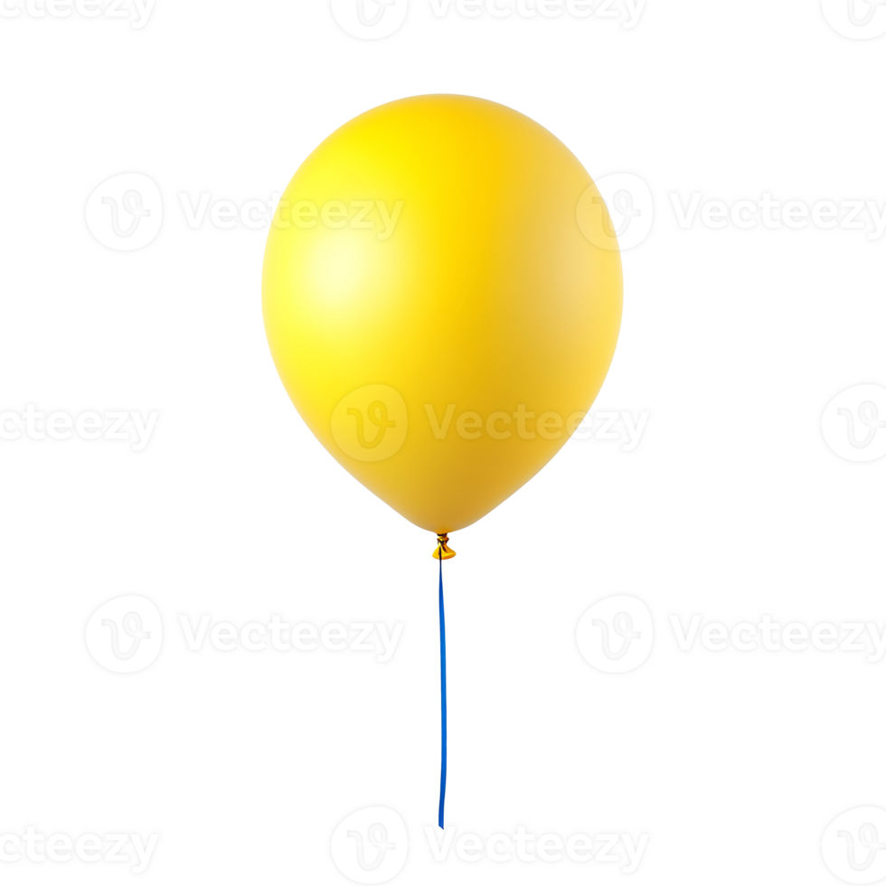 Yellow balloon with blue ribbon. No background. png
