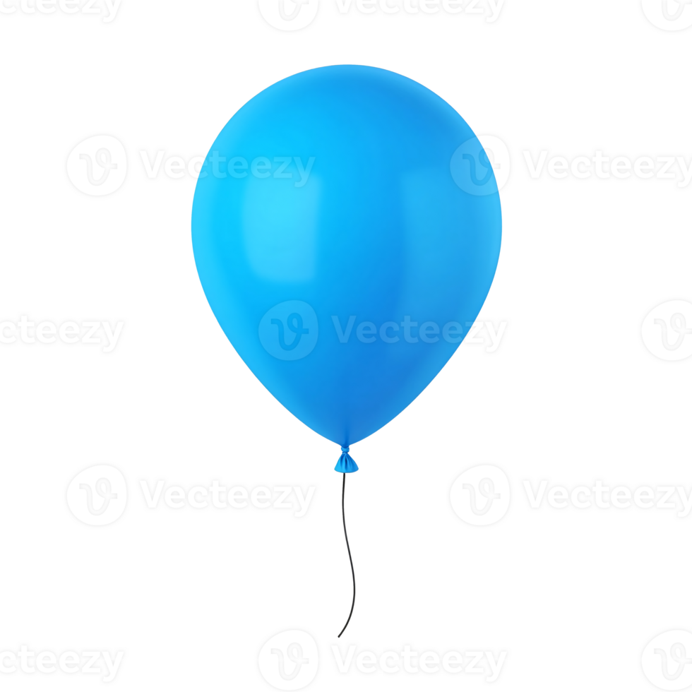 Blue balloon with ribbon. No background. png