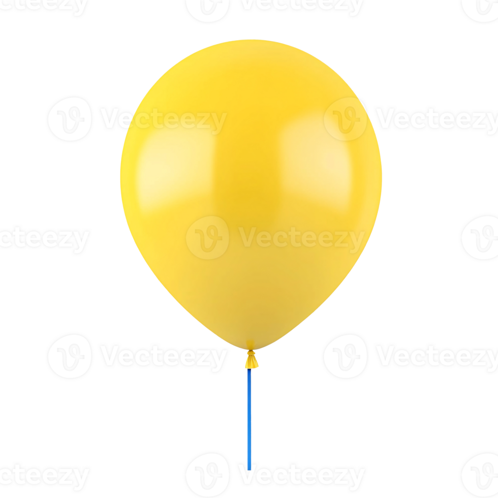 Isolated yellow balloon with blue ribbon. No background. png