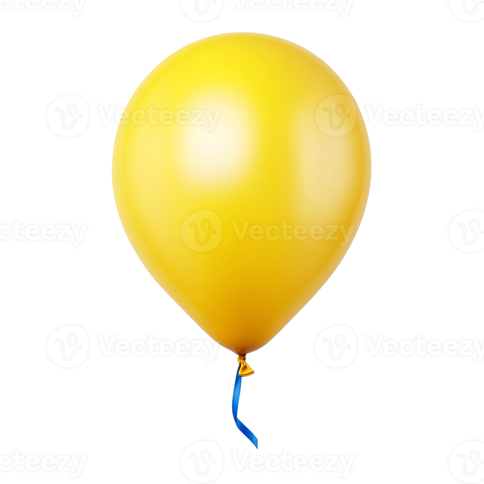 Isolated yellow balloon with blue ribbon. With no background. png