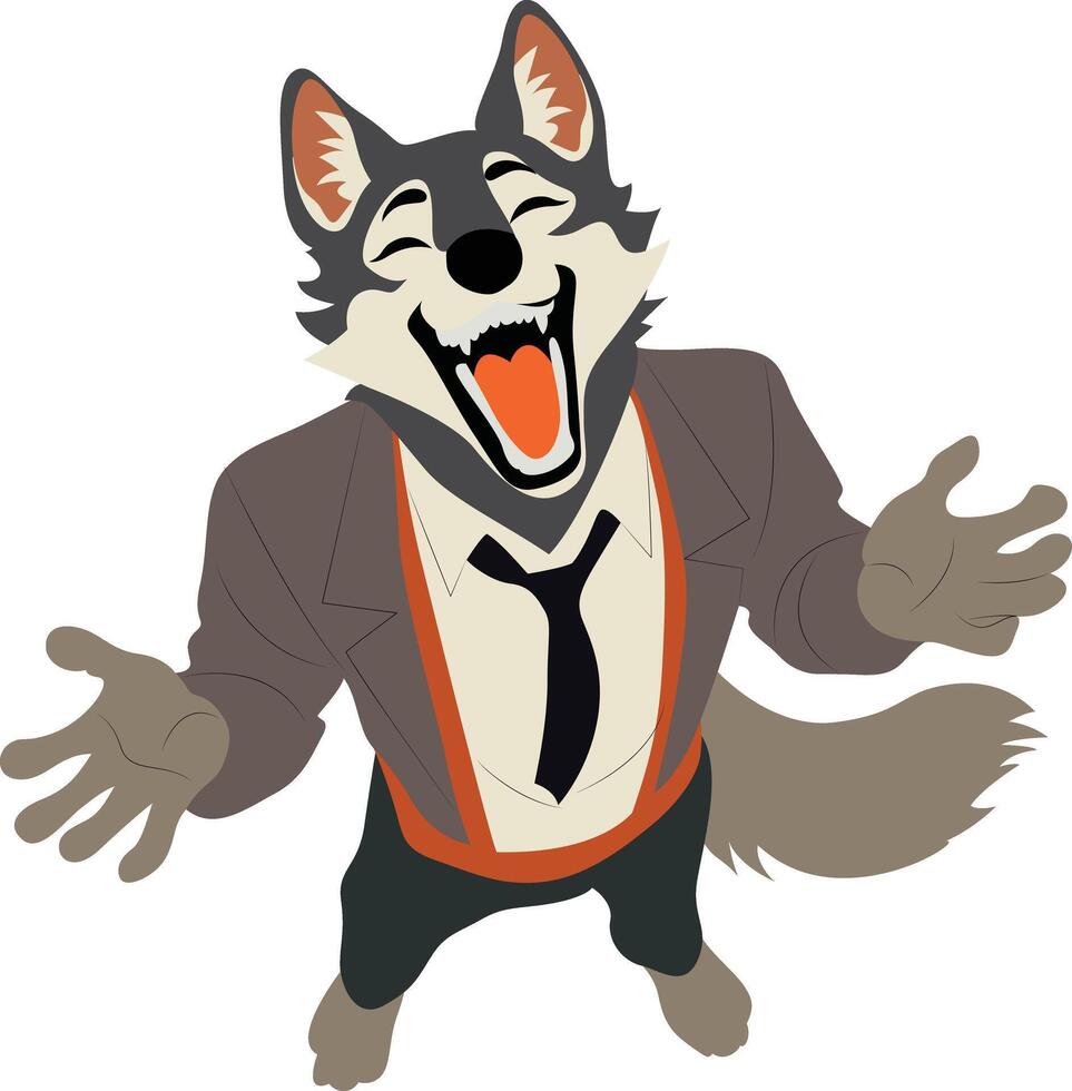 A cartoon wolf in a suit and tie vector