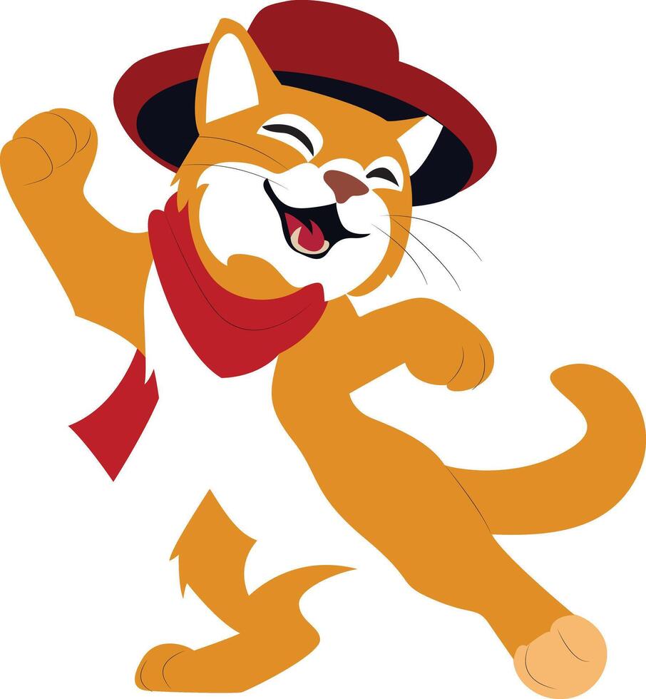 A cartoon cat wearing a hat and scarf vector