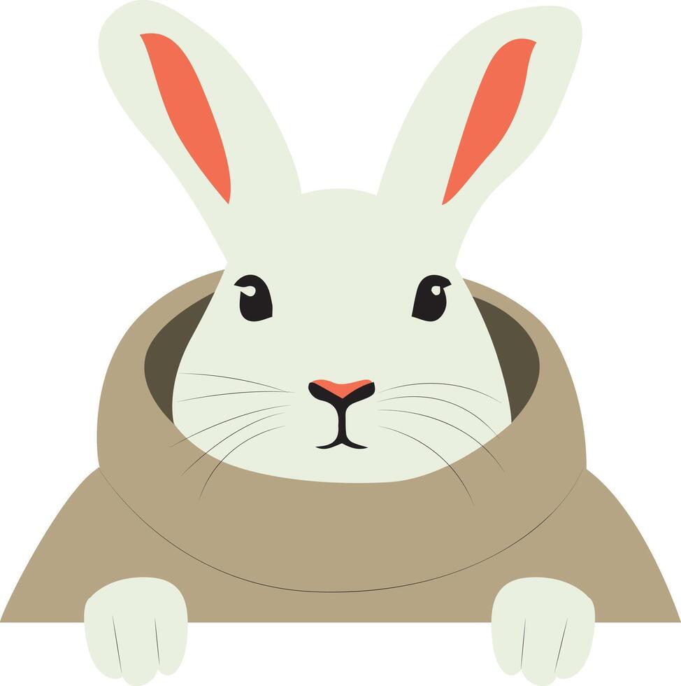 Cute White Rabbit Hiding Behind Sign peeking, Happy Easter day vector