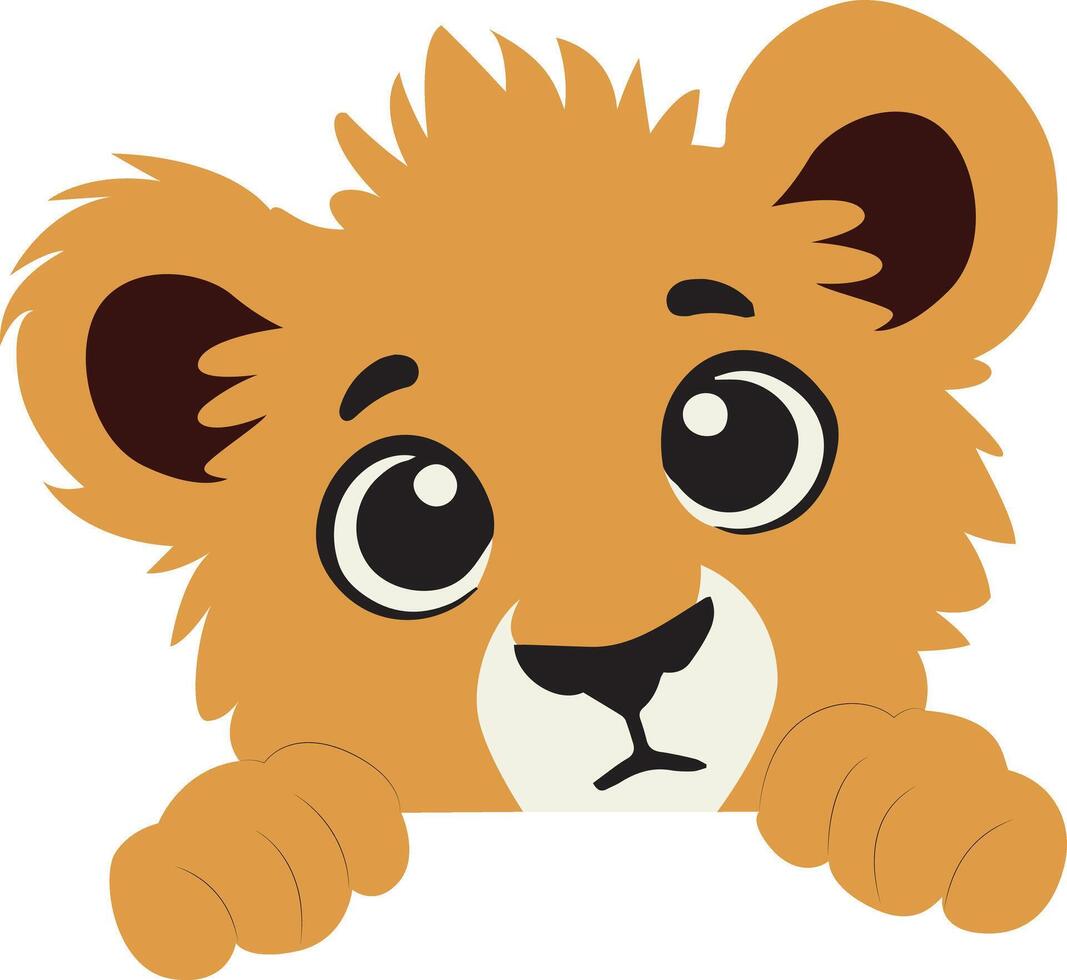 Adorable Lion Cub Peeking Cartoon peeking vector