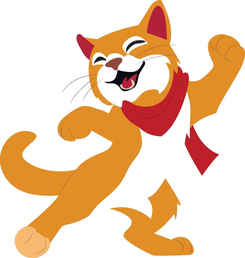 A cartoon cat wearing a scarf and dancing vector