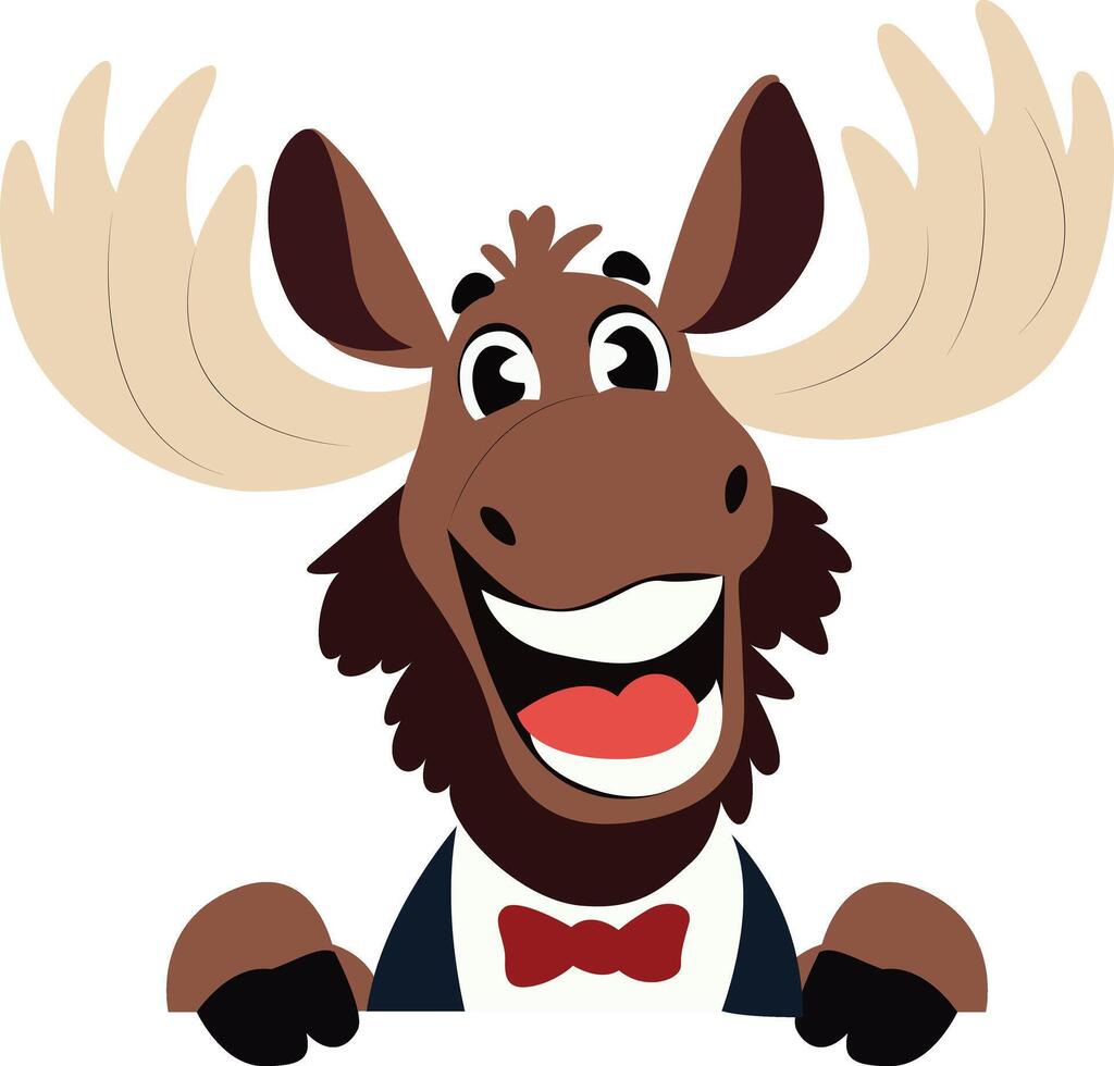 Happy Moose Cartoon Mascot Design peeking vector