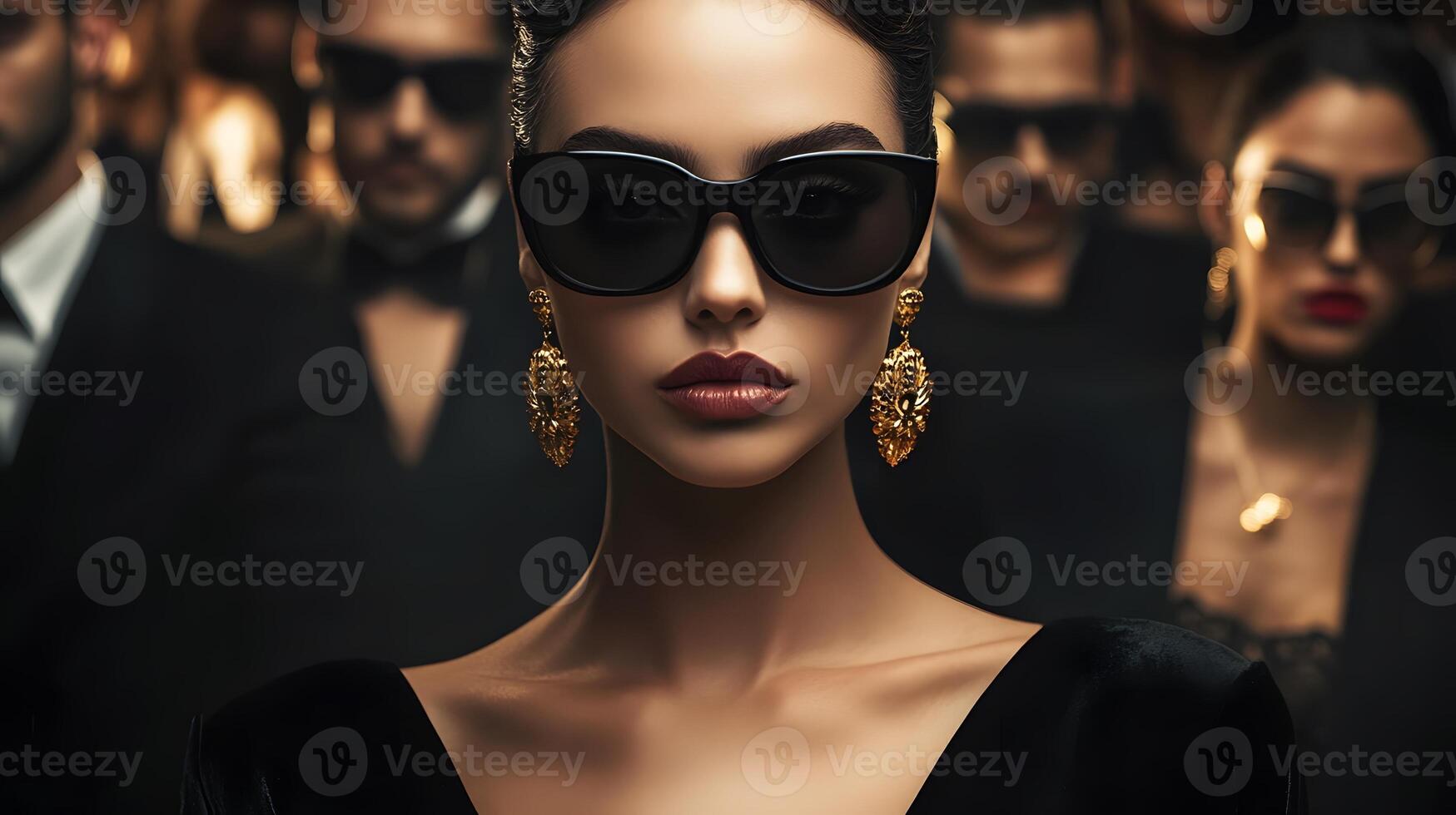 Elegant Fashion Model with Sunglasses in a Stylish Event Setting photo