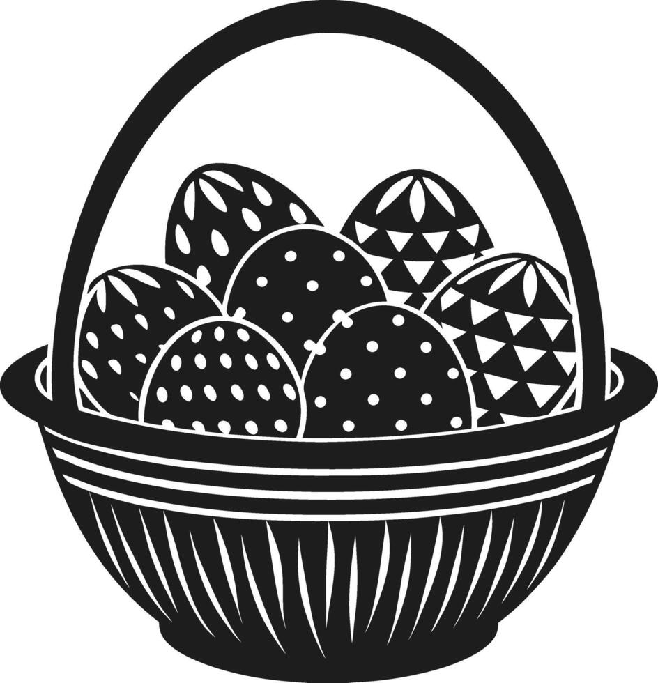 Decorative Easter Basket with Patterned Eggs Silhouette Illustration vector
