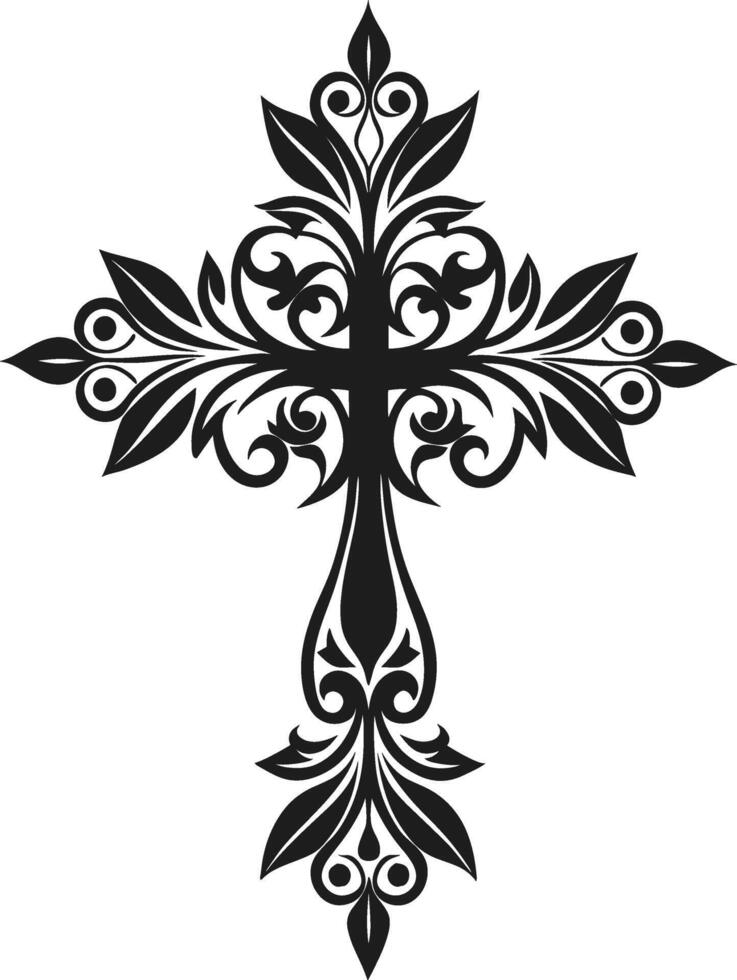 Ornate Christian Cross Silhouette with Decorative Floral Design vector