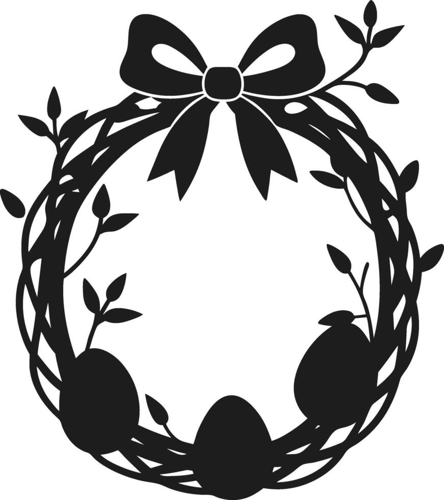 Easter Wreath with Bow and Eggs - Festive Silhouette Illustration vector