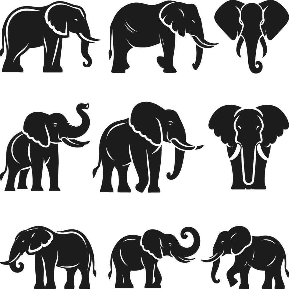 Diverse Elephant Silhouettes Set vector