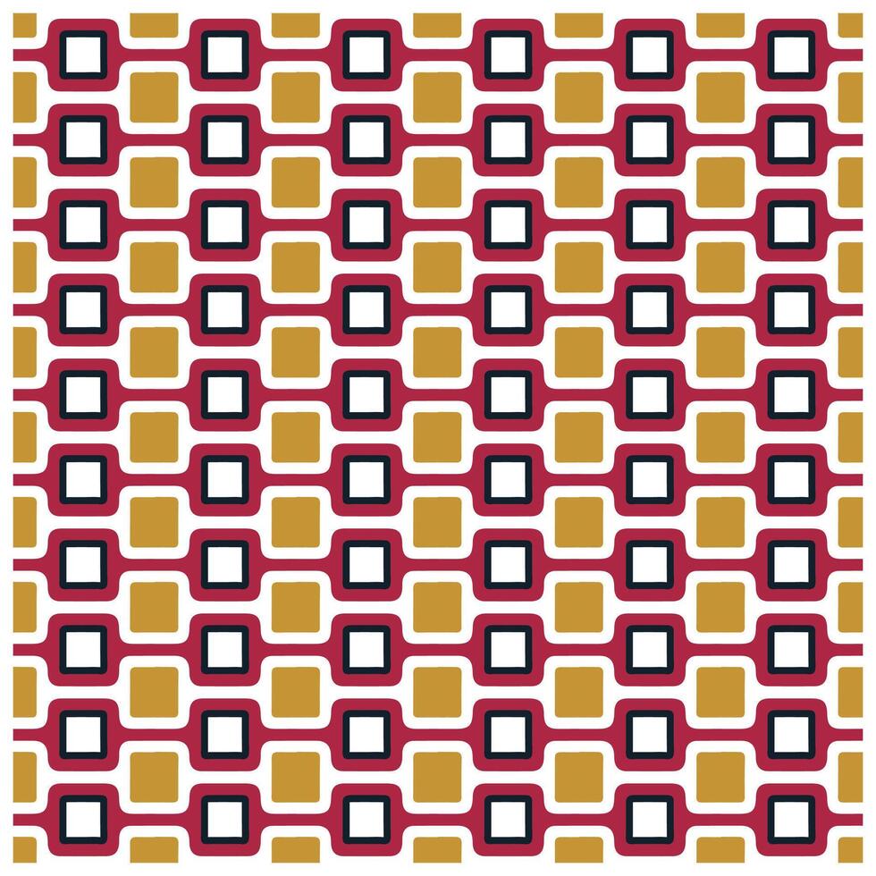 A repetitive pattern of staggered golden, maroon, and white squares on a beige background. vector