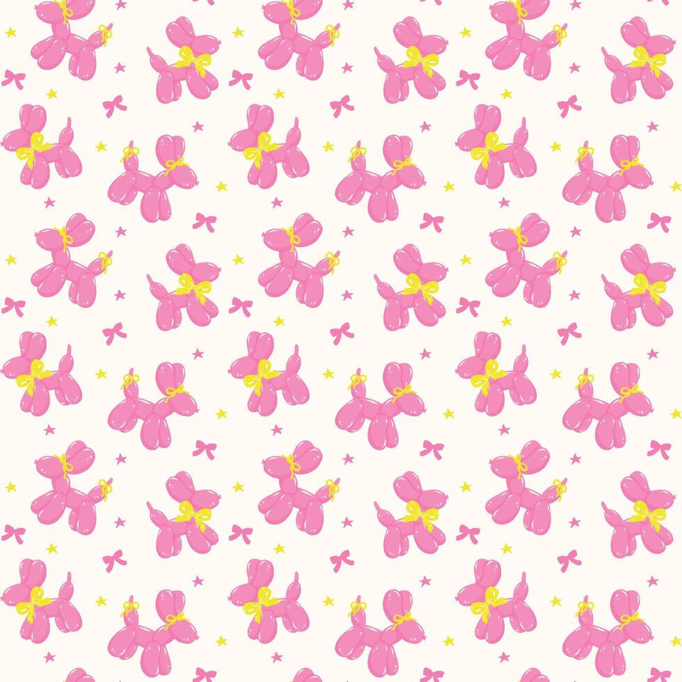 Seamless Pattern Coquette Pink Balloon Dog with ribbon bow in Vibrant Pastel isolated on background vector