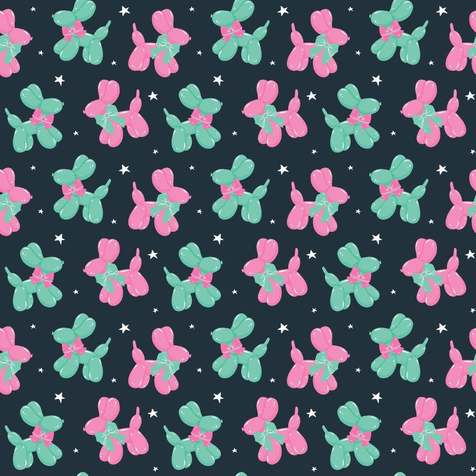Seamless Pattern Groovy Mint and Pink Balloon Dog with ribbon bow in Vibrant Pastel isolated on background vector