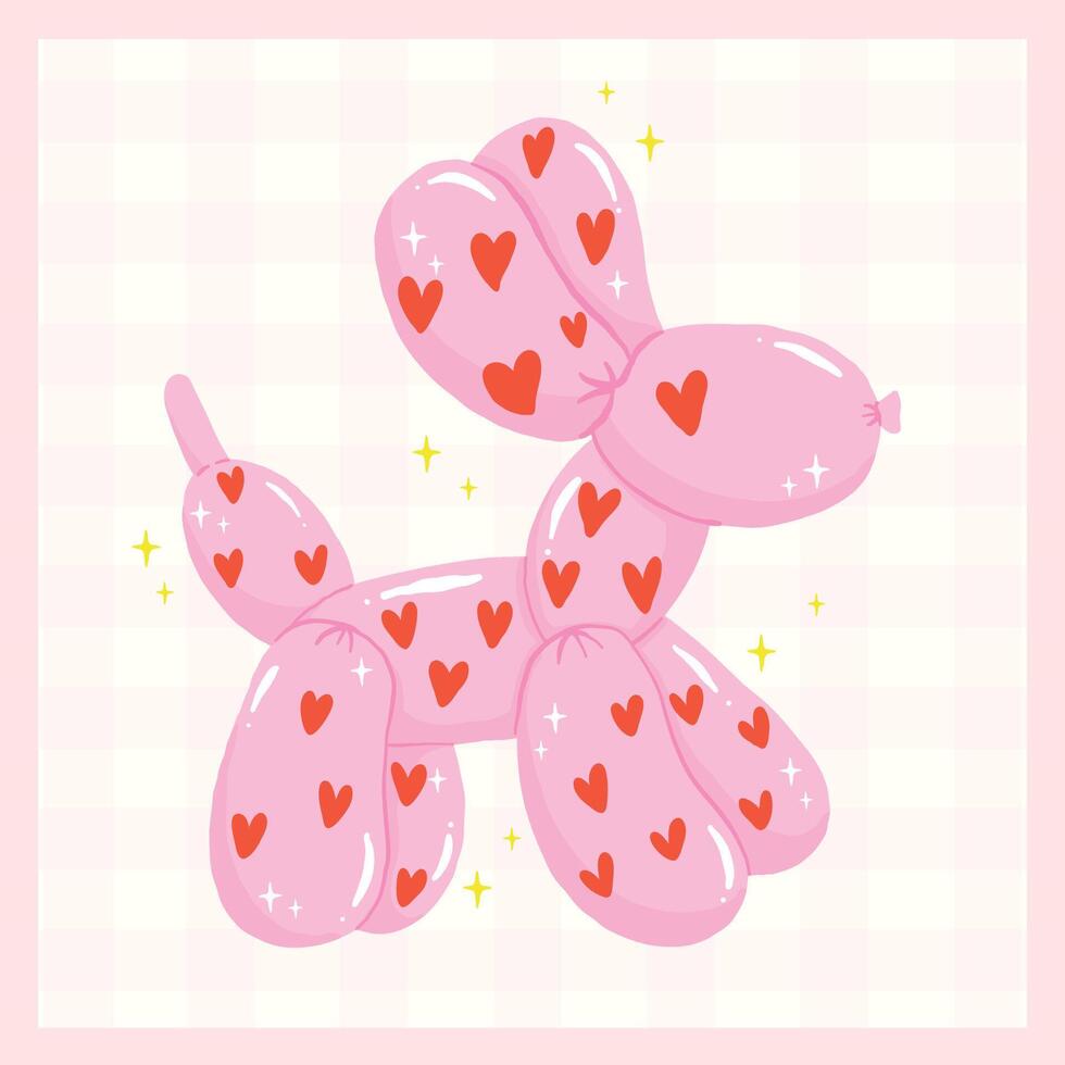 Retro Pink Balloon Dogs Valentine Heart Pattern in Bold Vibrant Pastel Minimalist Flat Design vector