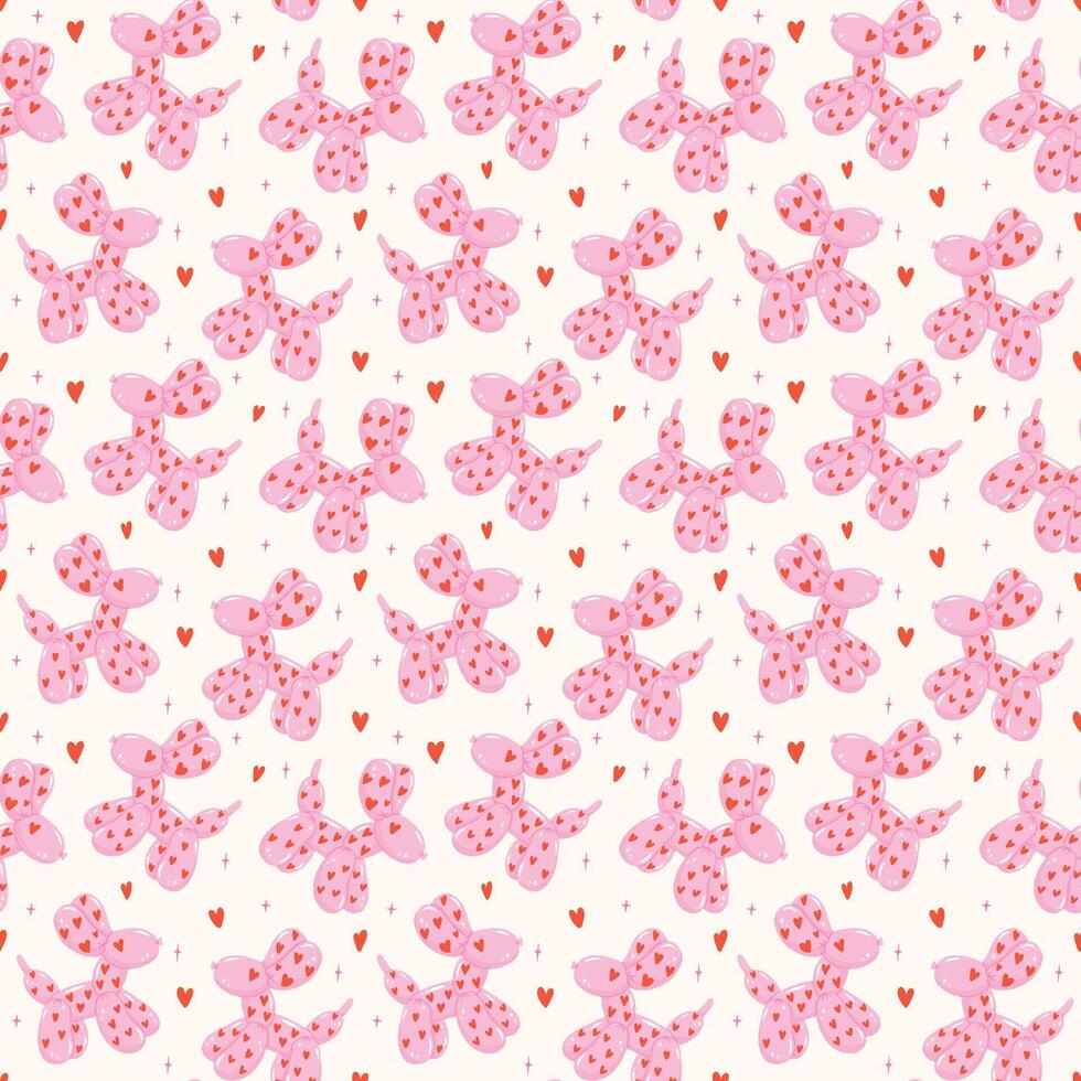 Seamless Pattern Valentine Pink Balloon Dog with Heart in Vibrant Pastel isolated on background vector