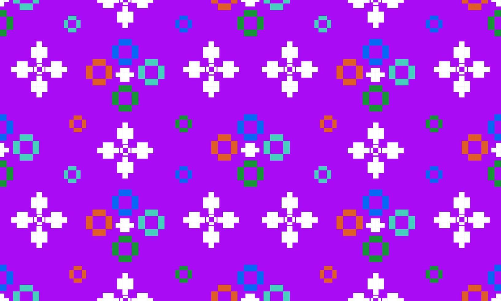 a detailed pattern composed of pixel designs with colorful square shape on purple background , design for fabric or various pattern printing works. vector