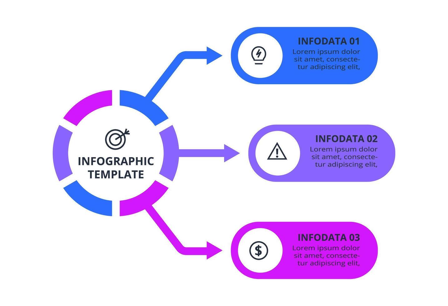 Creative Process. Elements of graph, diagram with 3 steps, options, parts or processes vector