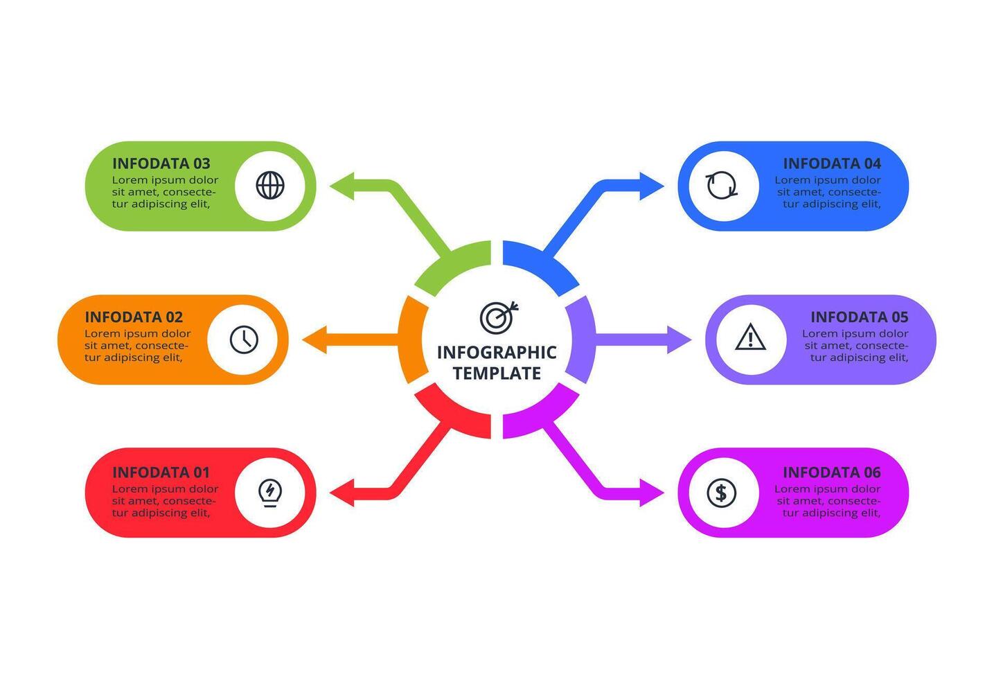 Creative visualization. Process chart. Elements of graph, diagram with 6 steps, options, parts or processes vector