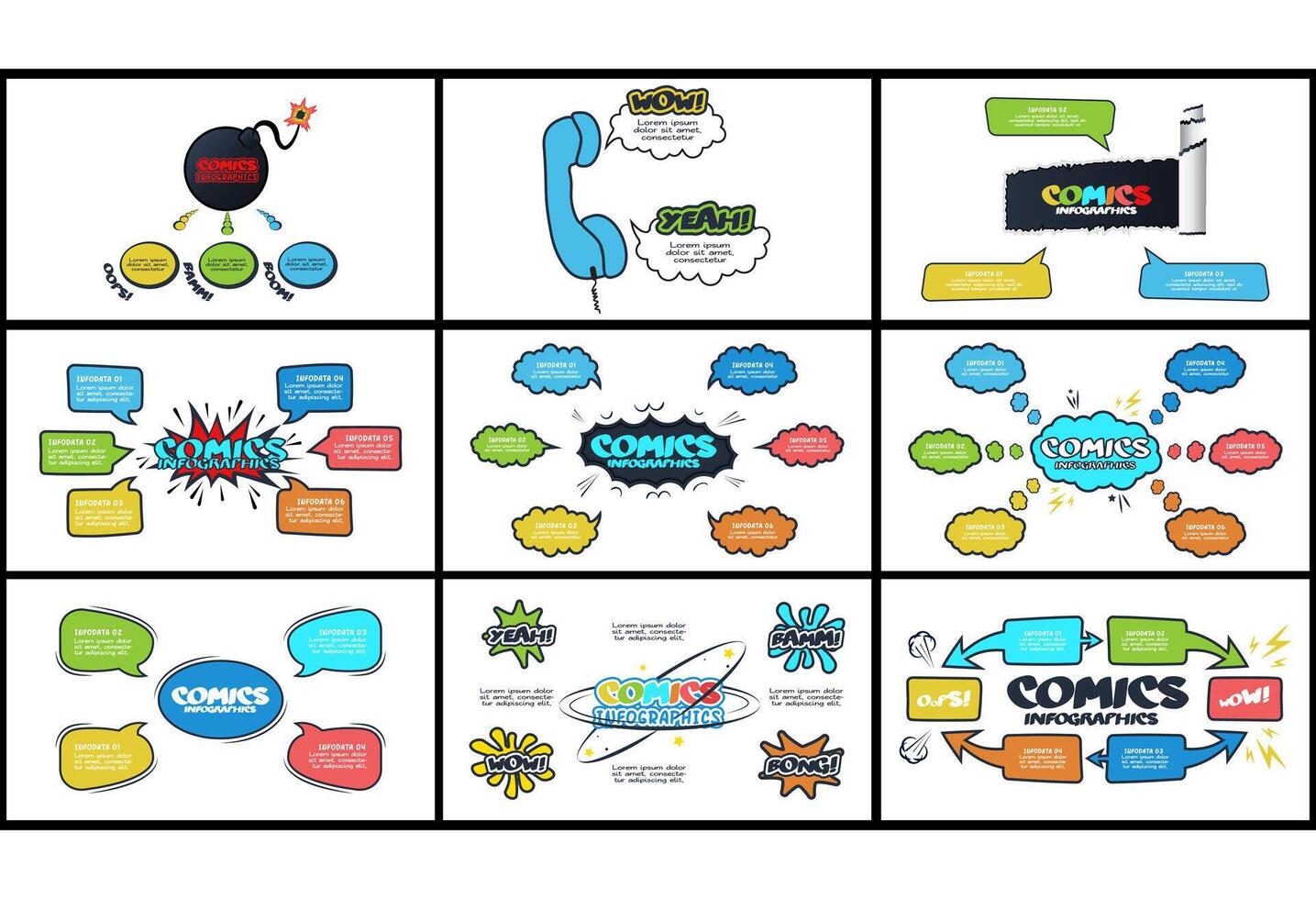 Set comics infographic with steps, options vector