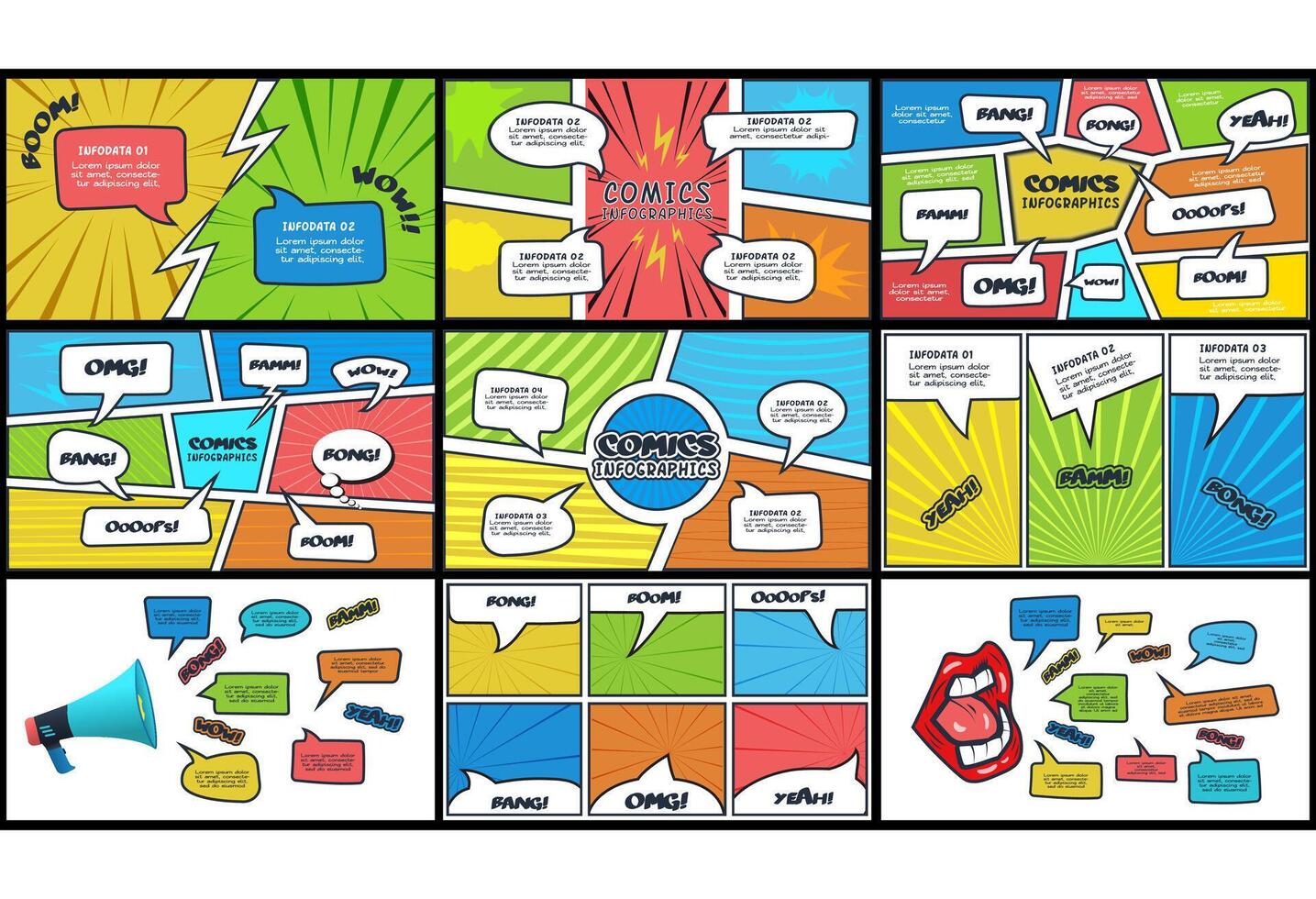 Set comics infographic with steps, options, parts or processes. Business data visualization. template vector