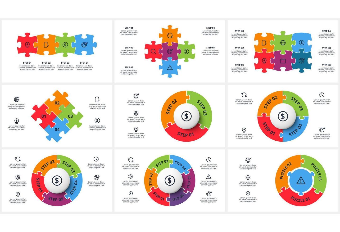 Set creative concept for infographic with 3, 4, 5, 6 steps, options, parts or processes. Business data visualization. vector