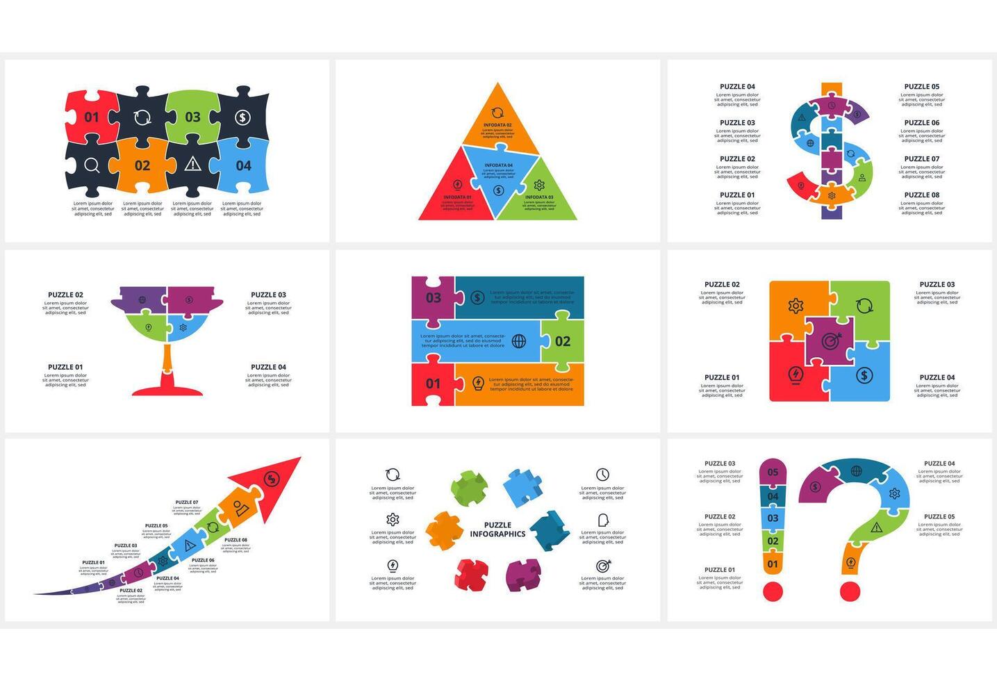 Set creative concept for infographic with 4, 5, 6, 8 steps, options, parts or processes. Business data visualization. vector