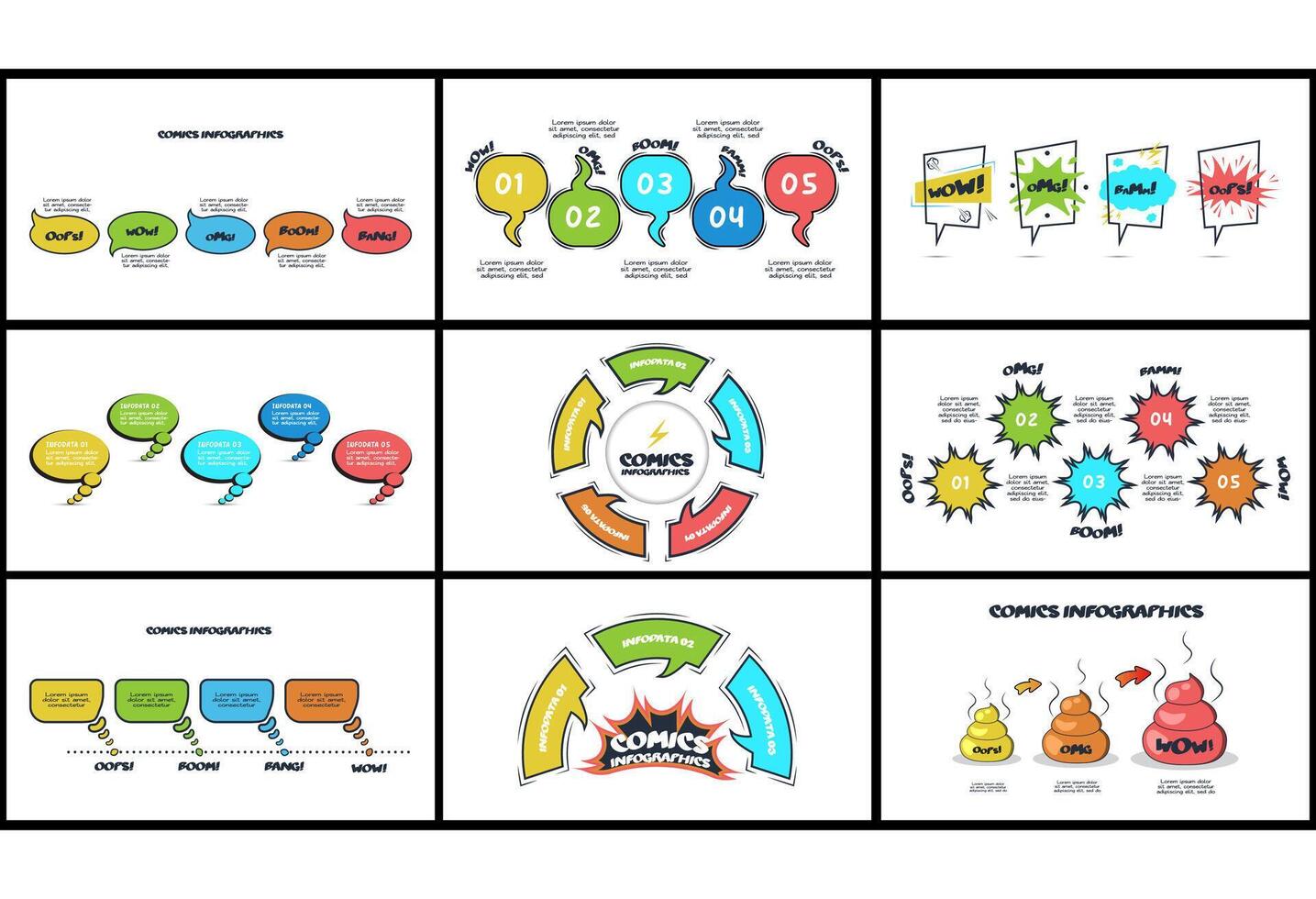 Set comics infographic with options vector