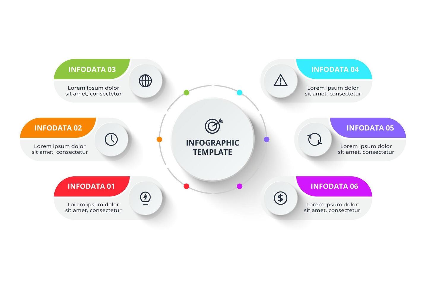 Elements of graph, diagram with 6 steps, options, parts or processes vector
