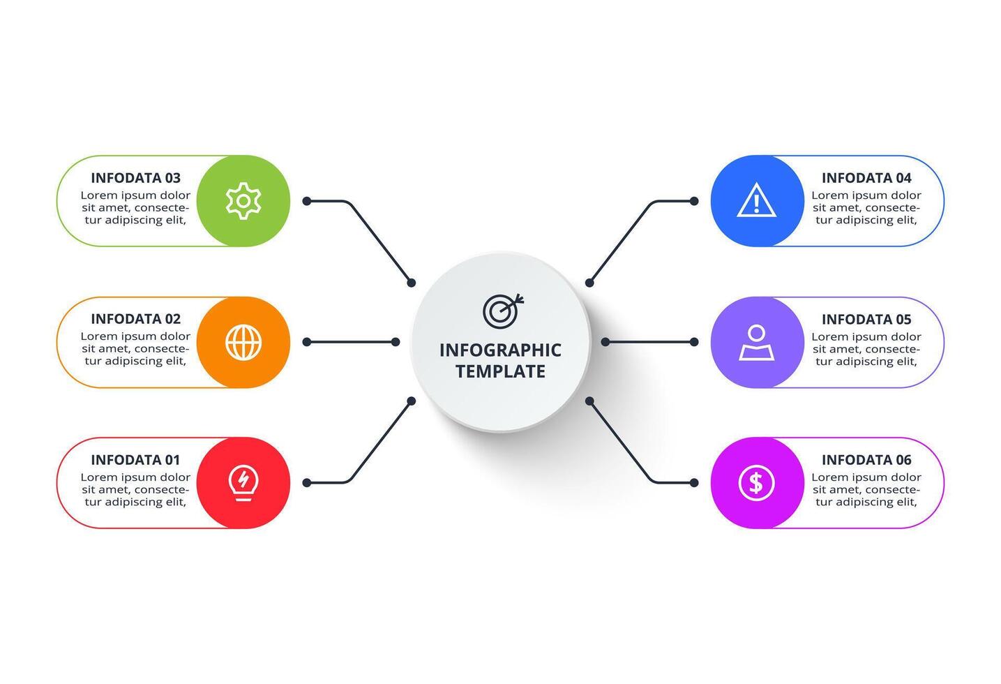 Creative visualization. Process chart. Elements of graph, diagram with 6 steps, options vector