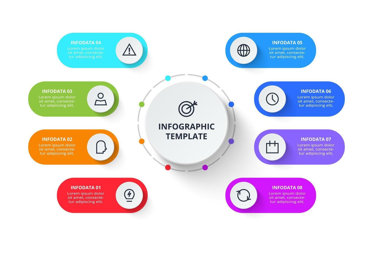 Elements of graph, diagram with 8 parts or processes. Business data visualization. Process chart. vector