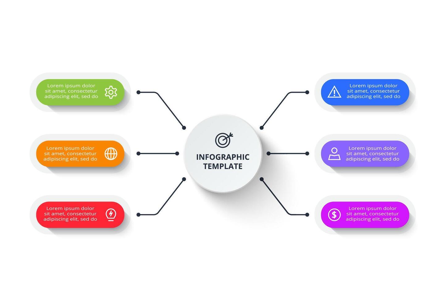 Diagram with 6 steps, options, parts or processes. Creative concept for infographic vector