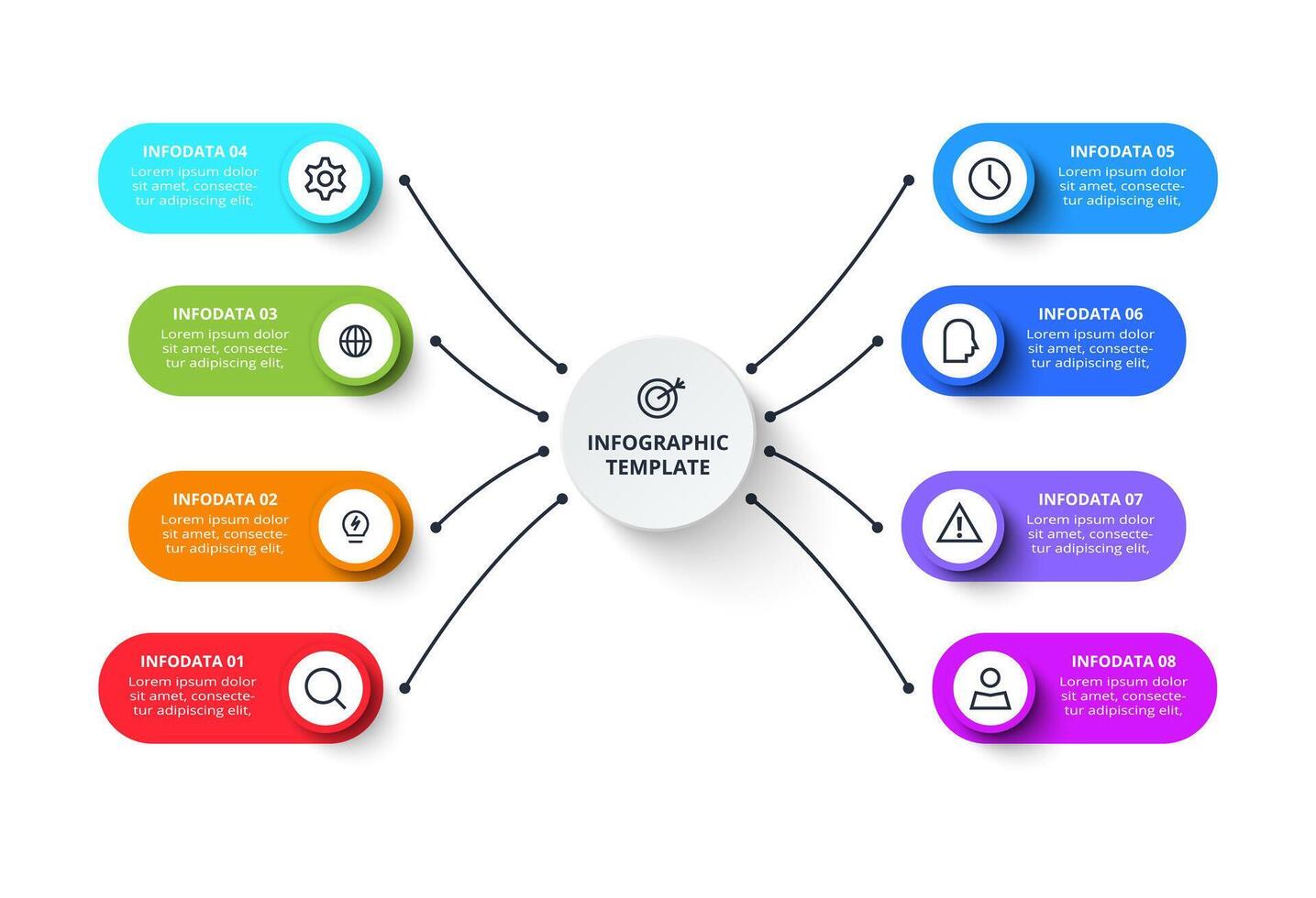 Elements of graph, diagram with 8 steps, options, parts or processes. Business data visualization. Process chart. vector