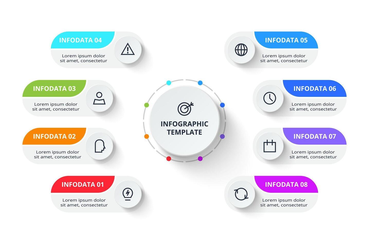Process chart. Elements of graph, diagram with 8 steps, options, parts or processes vector