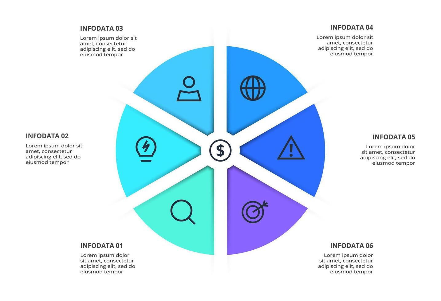 Process chart. Elements of graph, diagram with 6 steps, options, parts or processes vector