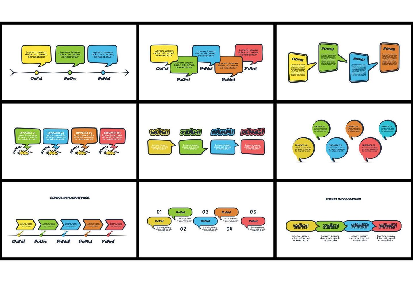 Set comics infographic with steps, options, parts or processes. Business data visualization. Infographic template vector