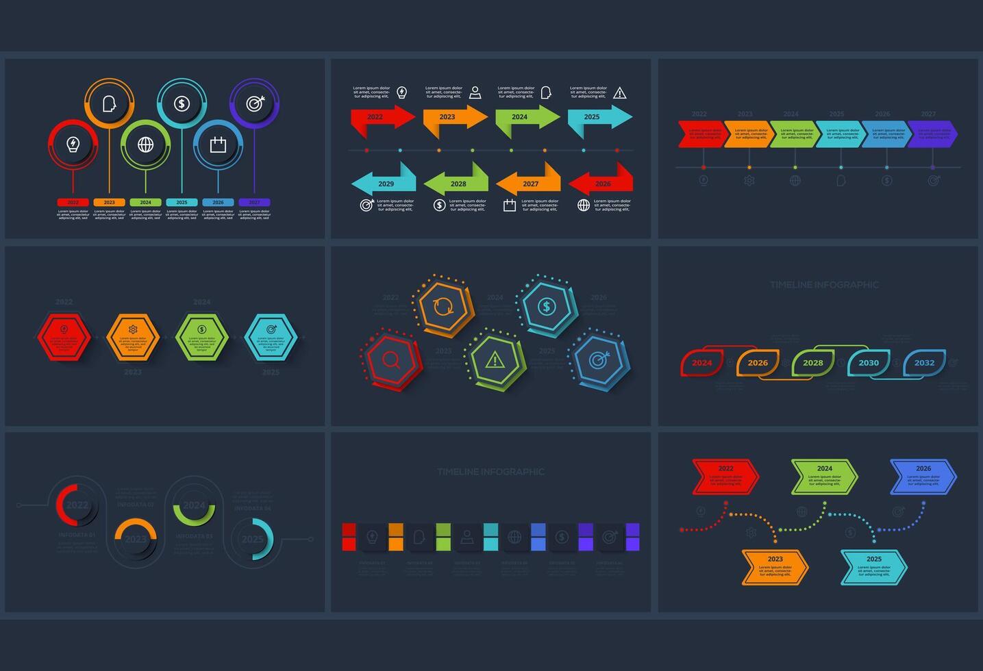 Set creative concept for infographic with 4, 5, 6. 8, steps. Template vector