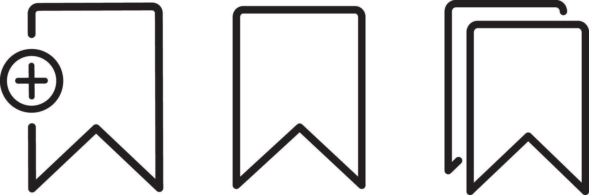 Bookmark outline icons. Save, label, tag, Pixel Perfect. For Mobile and Web vector