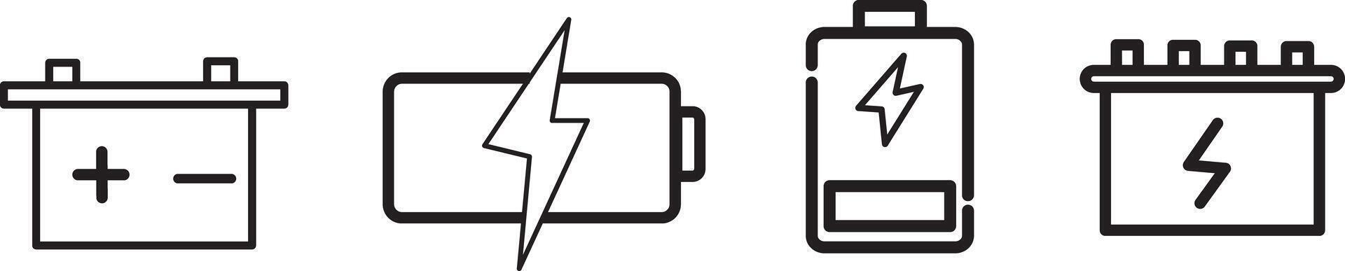 Battery Icon Set, Flat Design, battery charge level vector