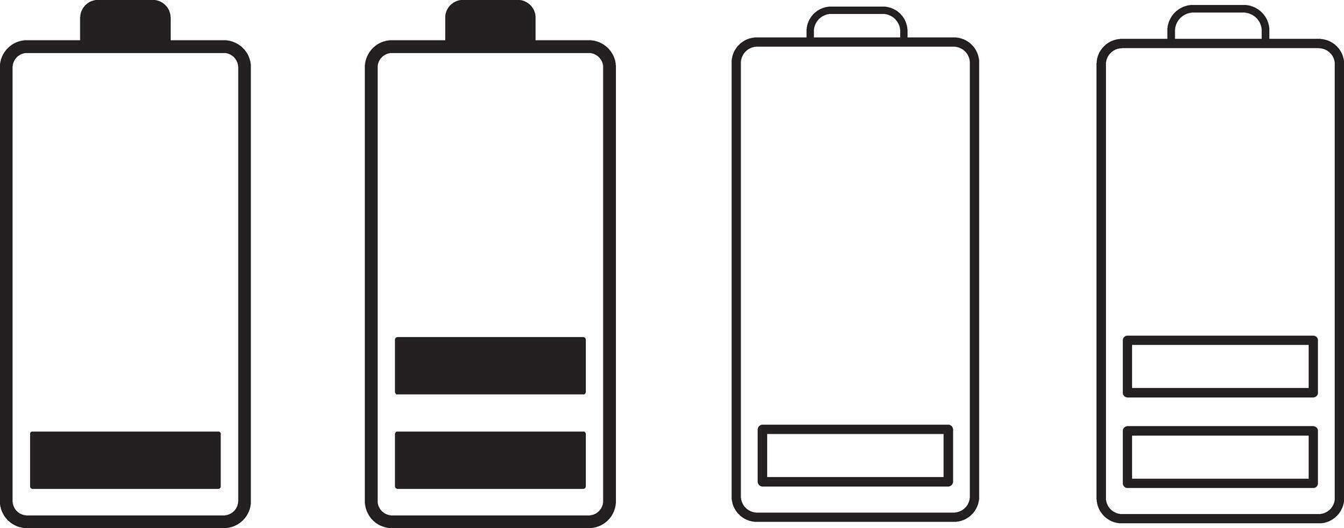 Power, icon set. Battery Full charge indicator or low charge sign vector