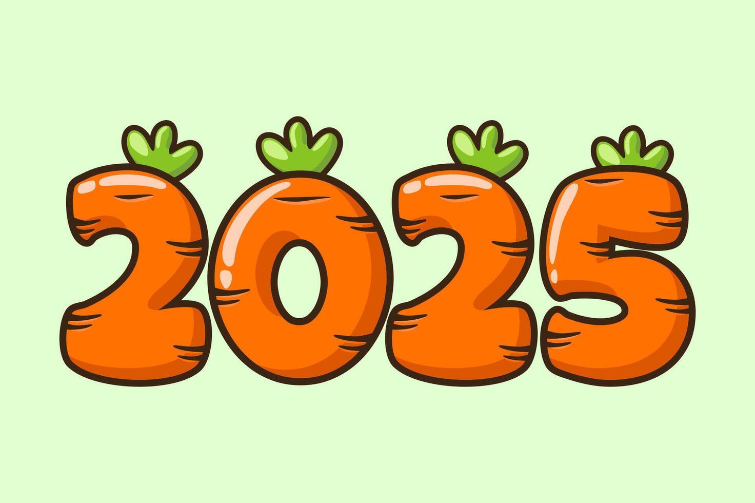 Carrots numbers Inscription 2025, Cartoon Design for greeting card, stickers or calendar vector