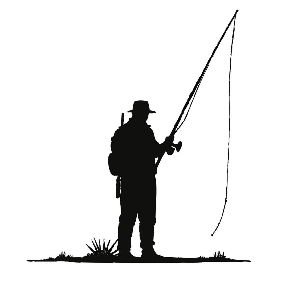 Silhouette of a man fishing with a rod vector