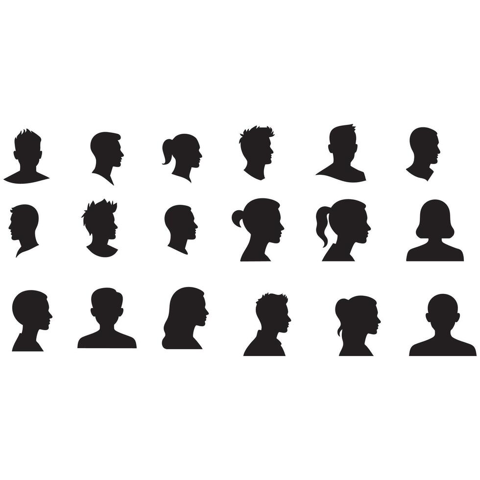 A set of silhouettes of people's heads vector