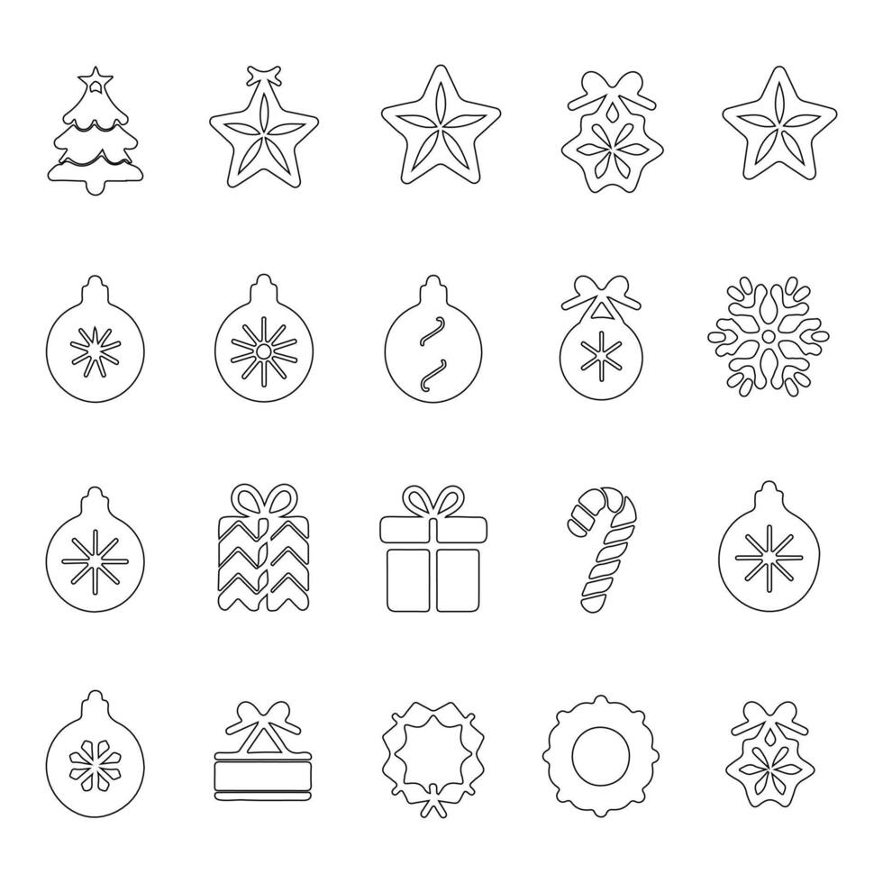 Collection Of Outline Chirstmas Icon Set vector