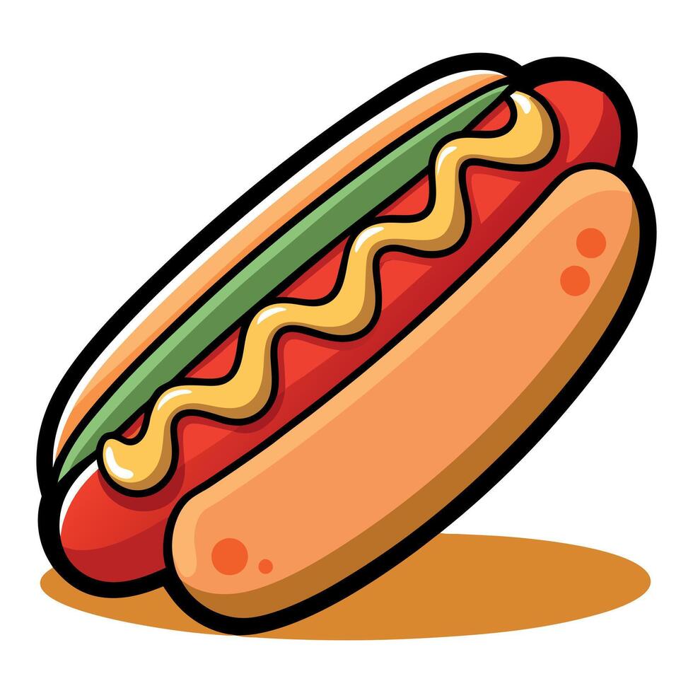 Classic Hotdog In Bun Illustration vector