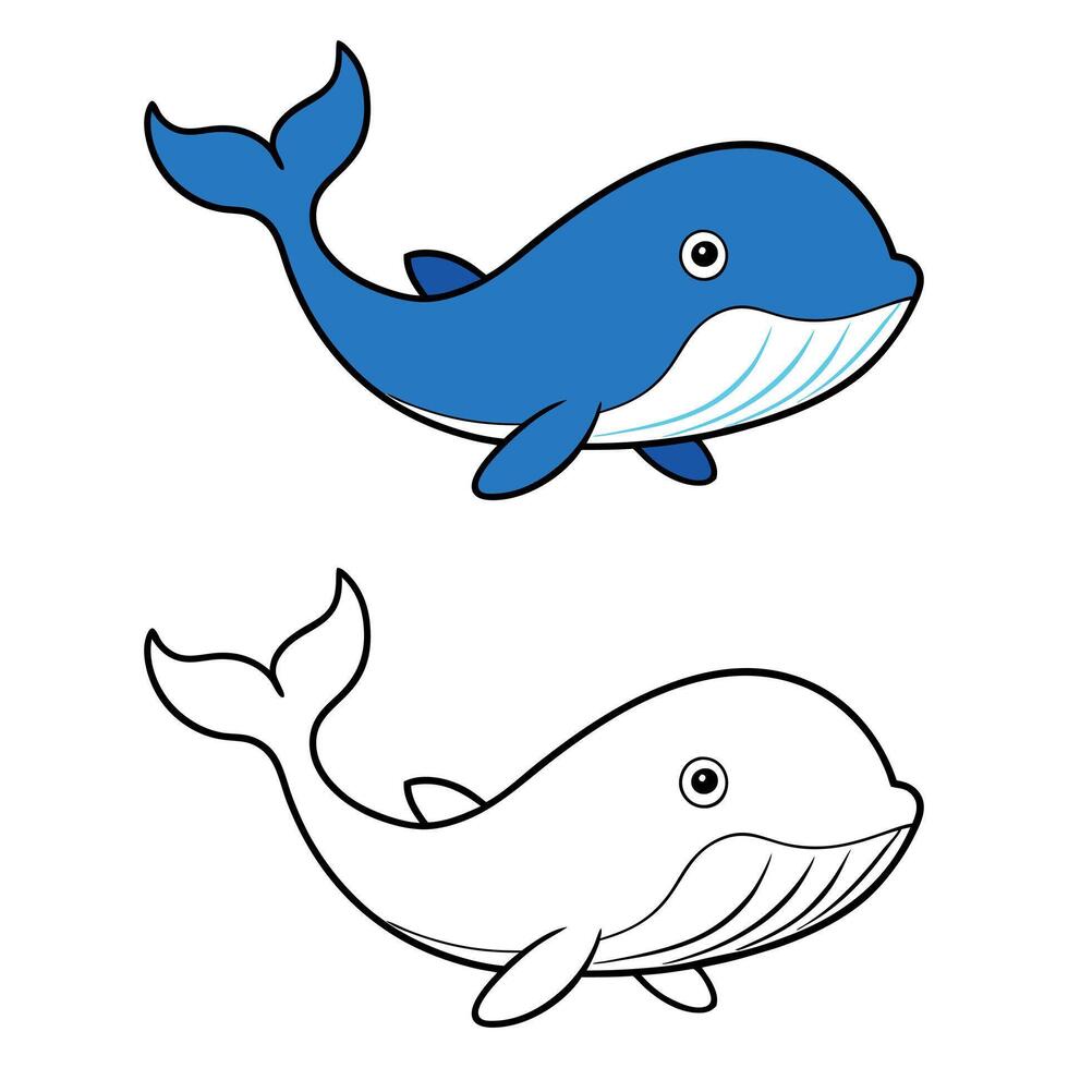 Blue Whale Cartoon and Line Drawing vector