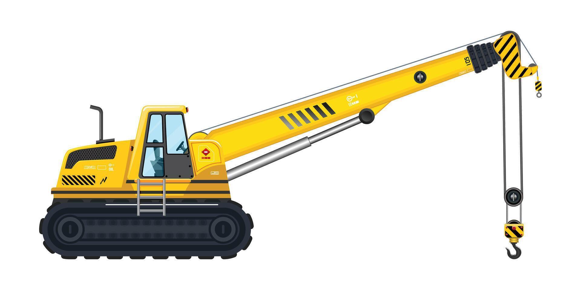 Excavator crane towing vehicle hook heavy construction service yellow vehicle 3D illustration vector