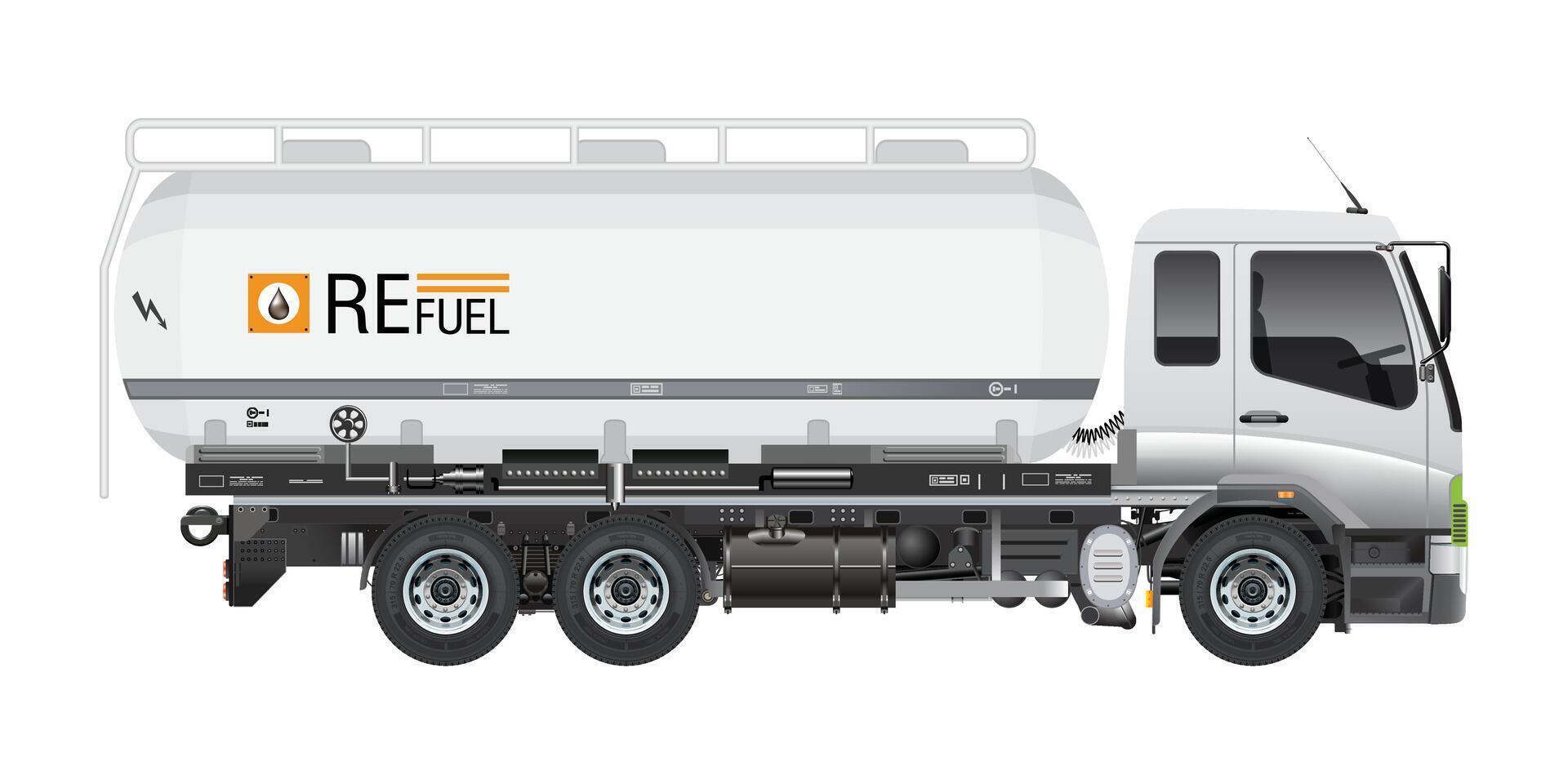 Refuel liquid oil tanker Petroleum truck medium trailer 3D Illustration vector