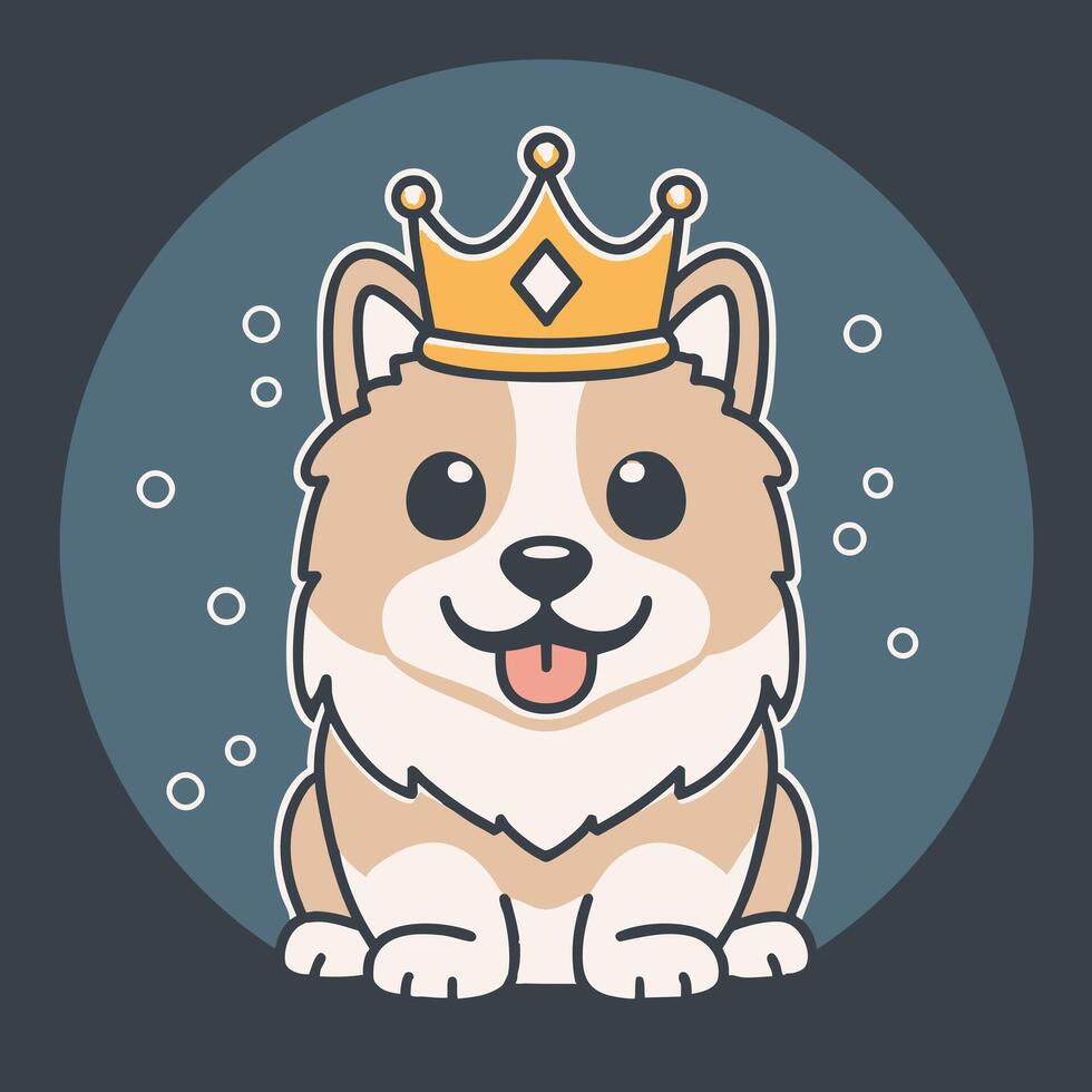 A cartoon dog wearing a crown on a blue background vector